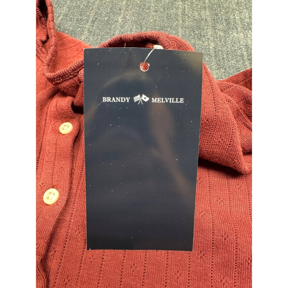 Brandy Melville Rust Red Pointelle Button Down Long Sleeve Cardigan Top NEW - Picture 5 of 11